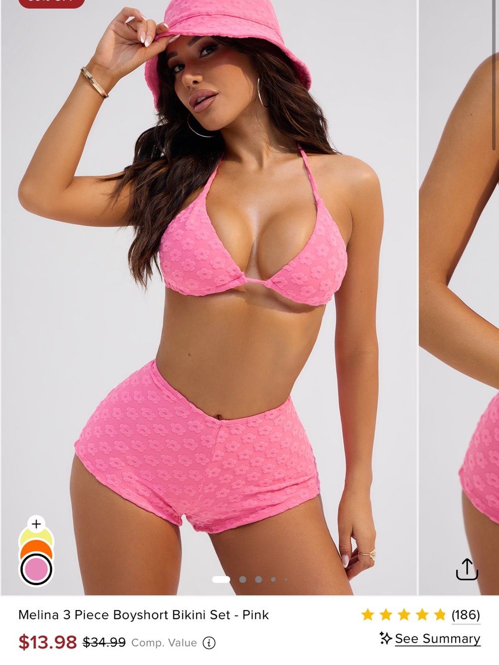 3-Piece Boyshort Bikini Set - Pink